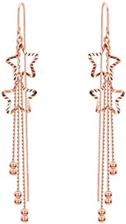 Sterling Silver Star Drop Threader Earrings with Push Back for Women | Long, Hypoallergenic Tassle Chain Design