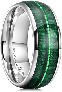 King Will Tungsten Wedding Band Promise Ring for Men 8mm Domed Finished Ring with Siver/Green/Blue/Brown Wood/Meteorite Whisky Wood Guitar String Inlay Ring