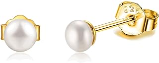 SILBERTALE Pearl Stud Earrings Sterling Silver Small Tiny 3-8mm White Freshwater Pearl Earrings Studs Silver/Gold for Women