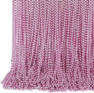 Sureio 144 Pieces Bulk Pink Bead Necklaces 33 Inch 7 mm Pink Metallic Party Necklace for Baby Shower Gender Reveal Bachelorette Party Costume Breast Cancer Awareness Accessories
