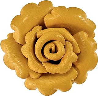 Aeravida Enchanted Colorful Yellow Rose Blossom Genuine Leather Pin or Brooch | Classic Handmade Jewelry for Women | Brooch or Pin | Vintage Gifts for Women