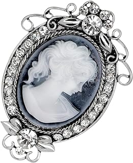 Pin Clasp GALPADA Enamel Cameo Brooch with Alloy Resin Gems for Women, Vintage Victorian Design