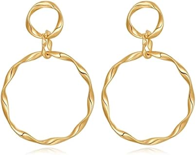 Gold Twisted Hoops Double Round Circle Dangle Drop Earrings CZ Hoop Drop Earrings for Women