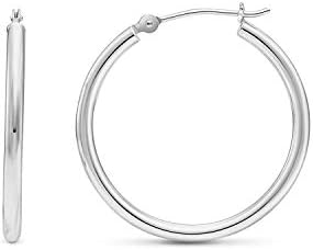 14k White Gold Classic Round Hoop Earrings