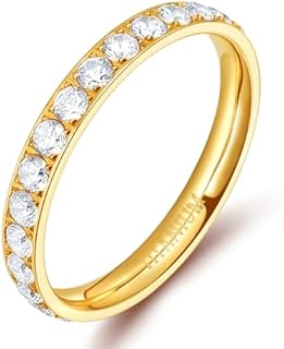 TIGRADE 3mm Women Titanium Engagement Ring Cubic Zirconia Eternity Wedding Band Size 3 to 13.5