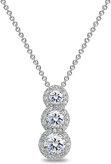 Sterling Silver Journey Halo Vertical Three-Stone Slide Pendant Necklace for Women Made with AAA Zirconia