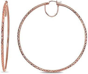 2 Inch Diamond-Cut Hoop Earrings with Click-Top Back Finding, Round Design in Rose Gold-Flashed Sterling Silver for Women and Girls