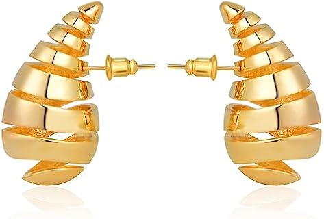 Spiral Teardrop Gold Plated Hoop Earrings for Women - Trendy Lightweight Drop Design - Hypoallergenic Gold Jewelry