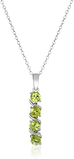 Spring Ring Clasp Peridot Crystal Necklace with Cable Chain for Women, Rhodium-Plated Silver Sterling 4 Stone Pendant Design