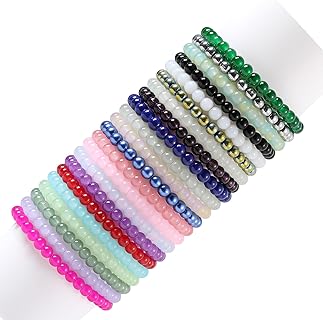 22Pcs 6mm Stretch Beaded Bracelets for Women Trendy Handmade Round Crystal Glass Bracelet,Multicolor Matte Bead Elastic Bracelet for Women