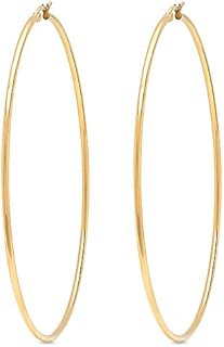Gem Stone King 3.5 Inch Stainless Steel Yellow Gold Tone Hoop Earrings - 90mm Diameter - Stunning Statement Jewelry for Women