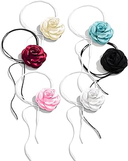 3/4/6PCS Cloth Flower Choker Necklaces with Rope Clasp and Cable Chain - Elegant Floral Accessory for Women and Girls