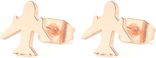 BELUCKIN Dainty Small Tiny Airplane Stud Earrings Aircraft Earring Gifts Stainless Steel