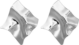 Creative Irregular Texture Square Large Clip on Earrings for Women Girls - Modern Geometric Design in Gold and Silver - Unique Mirror-Inspired Fashion No Piercing Earrings Statement Jewelry