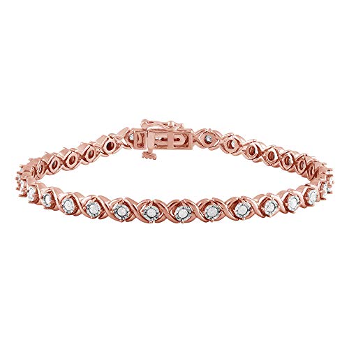 La4ve Diamonds Classy 1.00 Carat Real Diamond XO Bracelet (J, I3) Prong Set Rhodium Plated Over Sterling Silver Wedding Fashion Jewelry for Women Girls (White, Yellow, Rose Gold Tone)