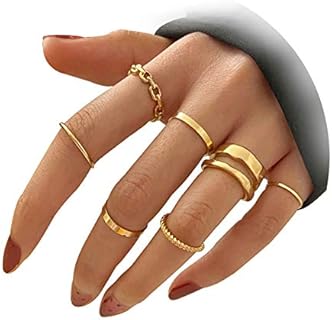 Chic Gold Filled Stackable Rings Set with Goldstone - Gold Knuckle Midi Rings for Women and Girls