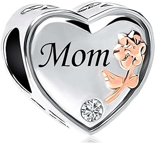 LSxAB Mom Dad Auntie Daughter Grandma Heart Charm Compatible with Pandora Charm Bracelet Women Wife Nana Family Christmas Love Necklace Pendant Rose Gold Heart Silver Beads Birthday Anniversary