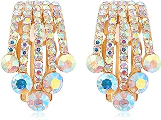 Gold-Tassel Meteor Star Clip-On Earrings with Push-Back Finding & AB Crystals for Women - Non-Piercing Zinc Alloy PeriFairy Dome Design