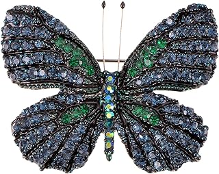 Alilang Stunning Gemstone and Alloy Butterfly Brooch with Enhanced Pin-Stem Safety Clasp