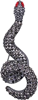 SELOVO Party Halloween Snake-shape Long Statement Black Crystal Brooch and Pin Bag Jewelry Antique Silver Tone