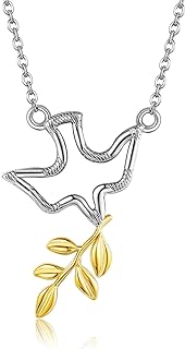 925 Sterling Silver Dove Pendant Necklace with Adjustable Cable Chain, Inspirational Peace Gift for Women and Girls