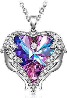 Kate Lynn Women's Choker Necklace with Lobster Clasp and Cable Chain, Zircon Gem Angel Wings Heart Design, Perfect Gift for Love and Guardian
