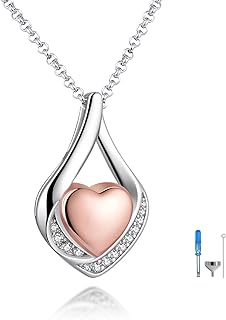 Lobster Clasp, 925 Sterling Silver Teardrop Urn Necklace with Cubic Zirconia, Heart Shape Keepsake Pendant for Women, Memorial Jewelry for Ashes