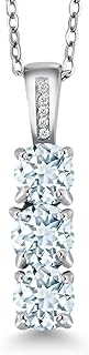 Gem Stone King 925 Sterling Silver Sky Blue Aquamarine and Diamond Women's 3-Stone Pendant Necklace (1.24 Cttw, Gemstone Birthstone, Round 5MM, with 18 Inch Silver Chain)