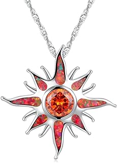 CiNily Created Orange Fire Opal Orange Garnet Rhodium Plated Women Jewelry Gemstone Pendant Necklace 1 1/4"