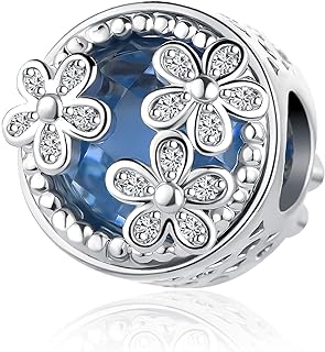 SBI Jewelry Pink Flower Sparkling Bead Compatible with Pandora Charm Bracelets for Women Girls Mother Sister Family Lover Valentine Couple Wife