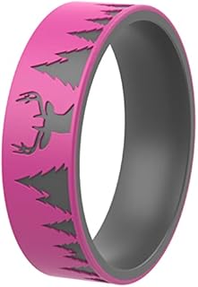 ThunderFit Silicone Wedding Ring Unisex, Laser Printed Design 6mm Wide 2mm Thick (Deer - Rose Pink B-Grey B - Size 6.5-7(17.3mm))