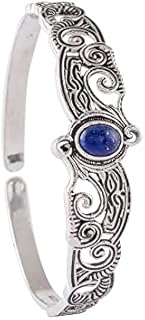 925 Sterling Silver Lapis Lazuli Bracelet | Cuff Bangle Bracelet (Blue)