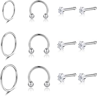 Stainless Steel Hinged Clasp Pink Opal Nose Ring Set with Cubic Zirconia for Women & Men Various Designs