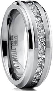 Metal Masters Co. Titanium Men's Wedding Band Engagement Eternity Ring Princess Cut Cubic Zirconia 7MM