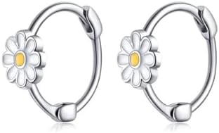 Reffeer Solid 925 Sterling Silver Daisy Flower Hoop Earrings for Women Girls Flower Hoop Earrings Cartilage Helix Earrings