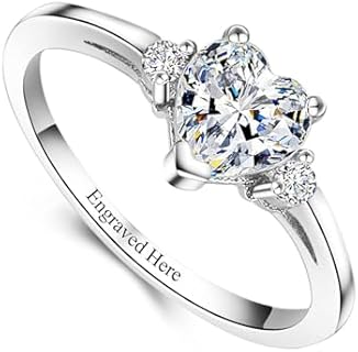 DIYA 1 Carat Sterling Silver Heart-Shaped Engagement Ring with Moissanite Gems for Women - Customizable, Suitable for All Special Occasions