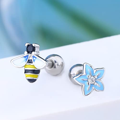 2PCS 16G Helix Earrings, 316L Stainless Steel Tragus Earring Studs, Flower Cartilage Earrings, Colorful Gem Helix Piercing Jewelry