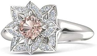 Elegant 0.80 Carat Cushion Cut Created Morganite Engagement Ring in Lotus Design, 925 Sterling Silver with 14K Gold Plating, Perfect Gift for Women