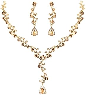 EleQueen Women's Wedding Jewelry Sets for Brides Bridesmaids, Rhinestone Crystal Leaf Vine Teardrop Bridal Necklace Dangle Earrings