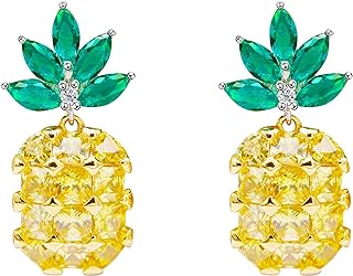 Push-Back Platinum Plated Pineapple Stud Earrings with Cubic Zirconia for Stylish Women, Glass & Crystal Design