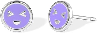 Hand Painted Enamel Emoji Face Stud Earrings in Sterling Silver with Push Back Design for Quirky Jewelry Lovers - Hypoallergenic, Nickel-Free