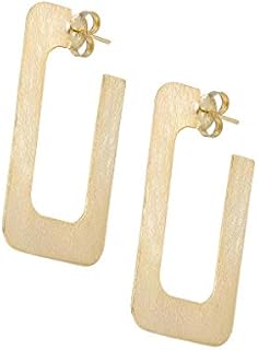 2 inch Rectangular Vada Hoop Earrings in Brushed Gold