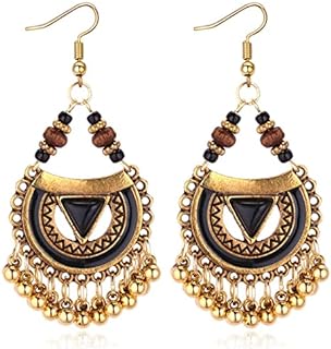 Handcrafted Round Floral Geometry Bronze Dangle Earrings with Teardrop Pendants on French Wire, Perfect for Women - Vintage Bohemian Design