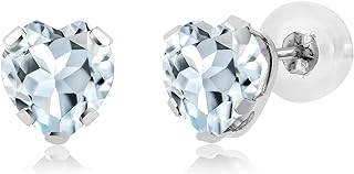 Elegant 14K White Gold Aquamarine Heart-Shaped Stud Earrings with Push Back for Women