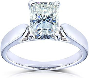 14k White Gold Clasp, Radiant Cut Solitaire Engagement Ring with Stunning Moissanite Gem for Future Brides, Beautiful Elongated Design