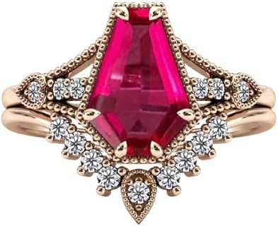 Coffin Shaped Ruby Engagement Ring Set 3.5 CT Art Deco Ruby Wedding Ring Set Antique Bridal Anniversary Ring Set Unique Promise Ring Set