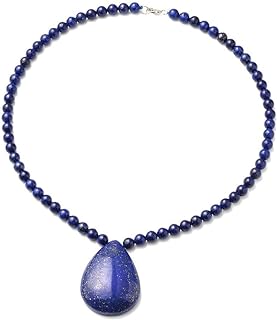 Lobster Claw Clasp Lapis Lazuli Bead Necklace with Box Chain - Rhodium Plated Silver Teardrop Pendant Design for Women - Ideal Birthday/Mother's Day Gift