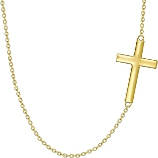 14K Solid White Gold Sideways Cross Choker Necklace with Rolo Chain and Spring Ring Clasp for Women - Elegant Faith Jewelry Design