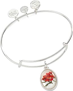 Alex and Ani AA777323SS,BILY, Printed Flower Sister Expandable Bangle Bracelet,Shiny Silver,Pink, Bracelets