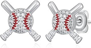 Daixiya Hockey/Baseball Earrings S925 Sterling Silver Sports Stud Earrings Jewelry Gifts for Women Girls
